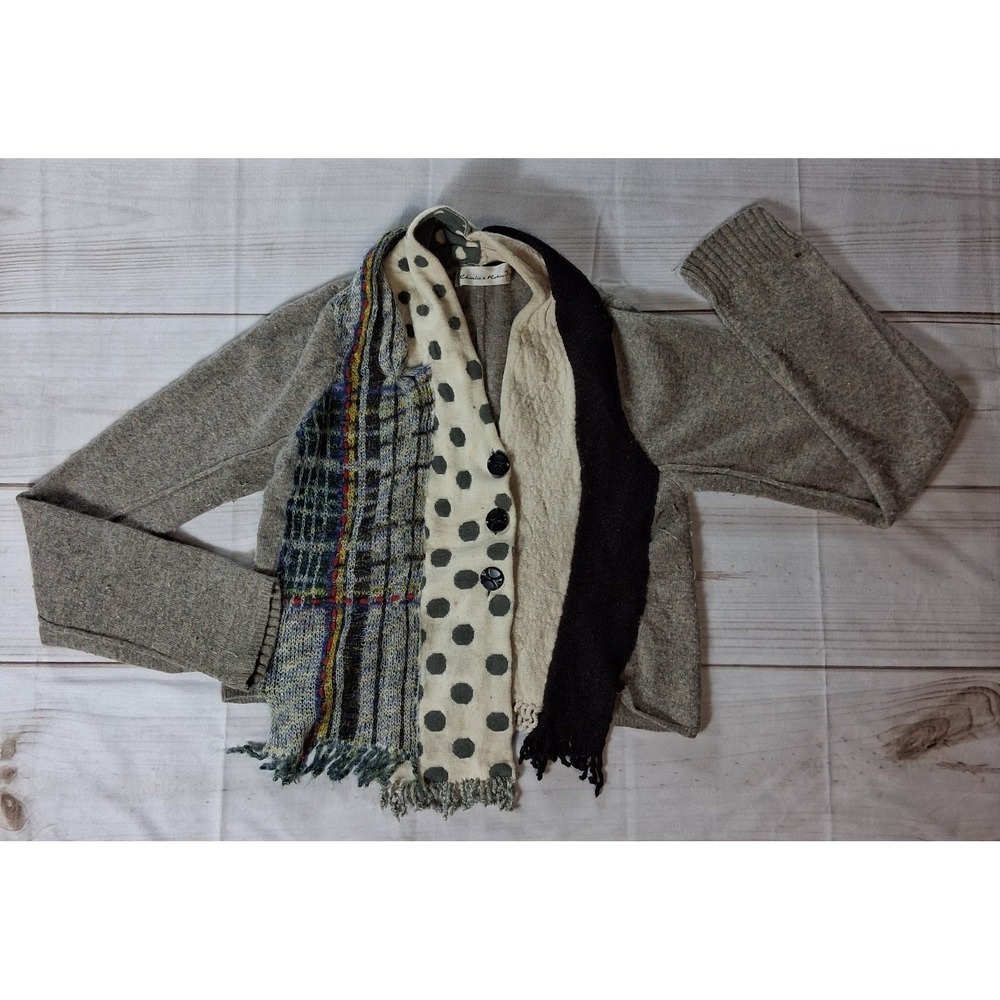 Charlie & Robin Anthropologie Patchwork Wool Cardigan Scarf Collar Unique OOAK M